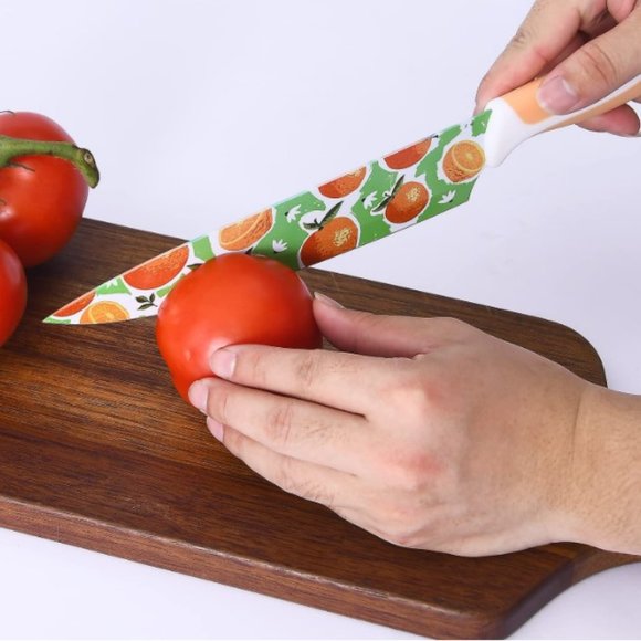 10 pc - Multicolored Fruit Kitchen Knife Set - Nonstick w/ 5 Blade Guards - Picture 4 of 11
